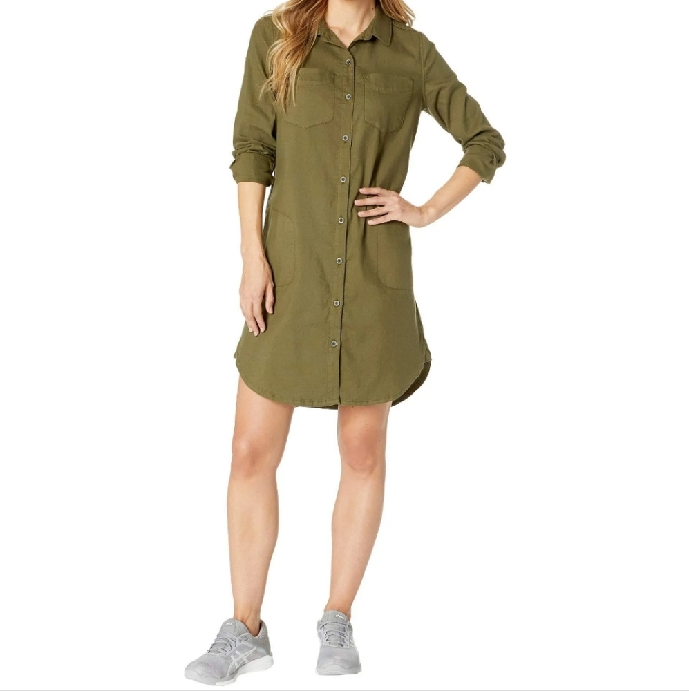Women's Olive Button-Front Shirt Dress